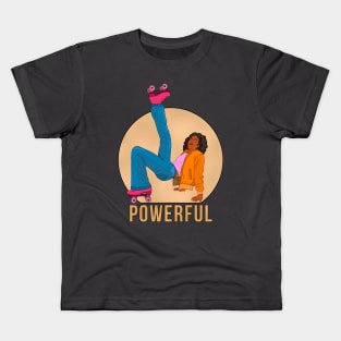 Powerful Roller Skater Natural Hair Black Woman Kids T-Shirt